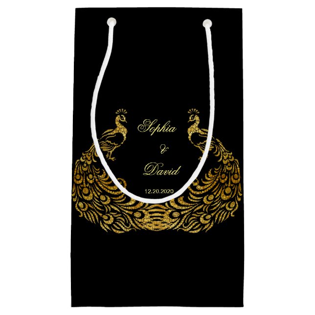 Hochzeitseinladungen | Gold Peacock Black Fevor Ba Kleine Geschenktüte (Vorderseite)