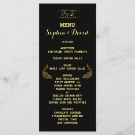 Hochzeitseinladungen | Gold Peacock Black Menu Menükarte