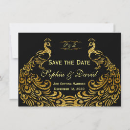 Hochzeitseinladungen | Gold Peacock SAVE THE DATE Einladung