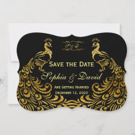 Hochzeitseinladungen | Gold Peacock SAVE THE DATE Einladung