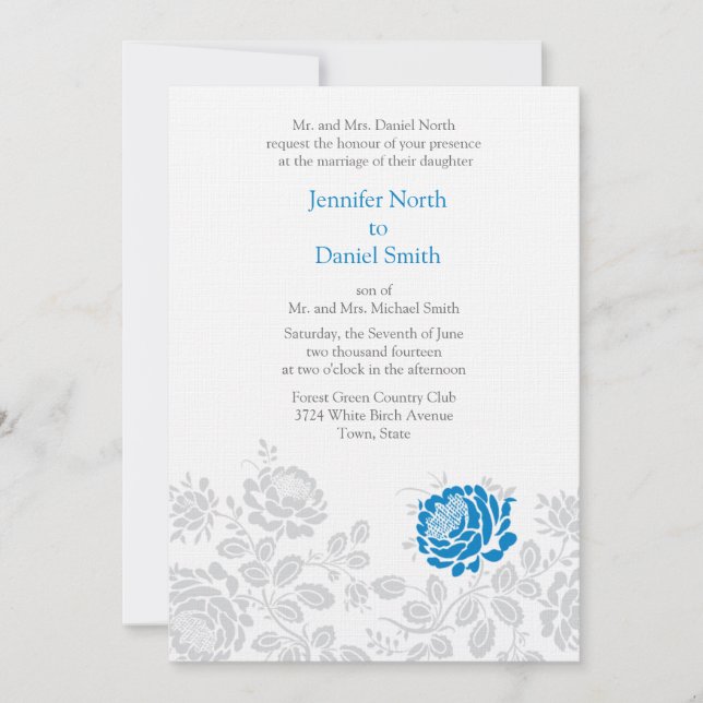 Hochzeitseinladungen in Blau und Grau Einladung (Vorderseite)