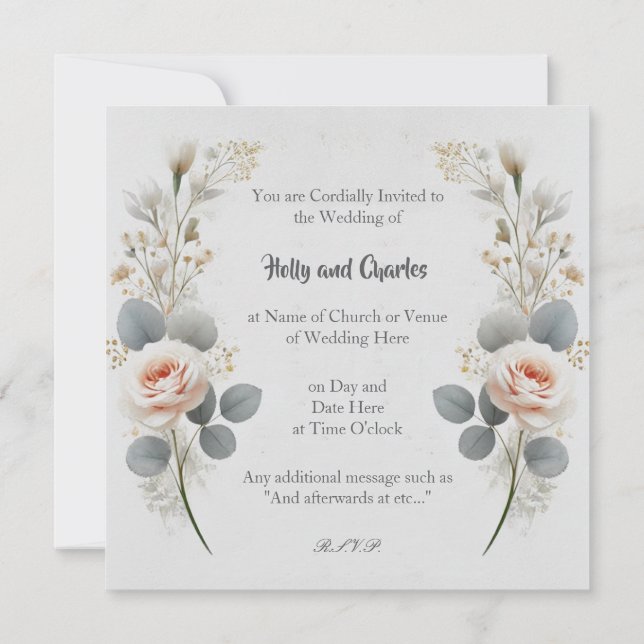 Hochzeitseinladungen mit Blumenstrauß. Einladung (Rückseite)