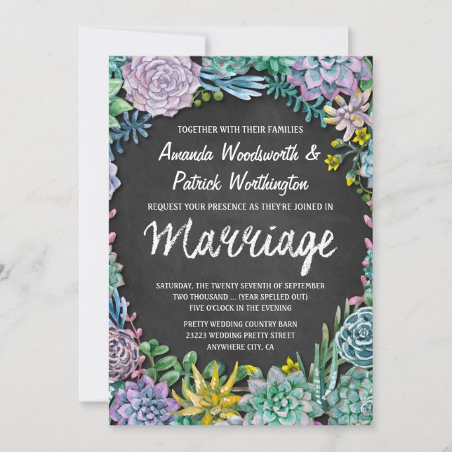 Hochzeitseinladungen mit Chalkboard und Sukkulente Einladung (Vorderseite)