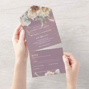 Hochzeitseinladungen mit Rückantwort   BOHO Pampas All In One Einladung