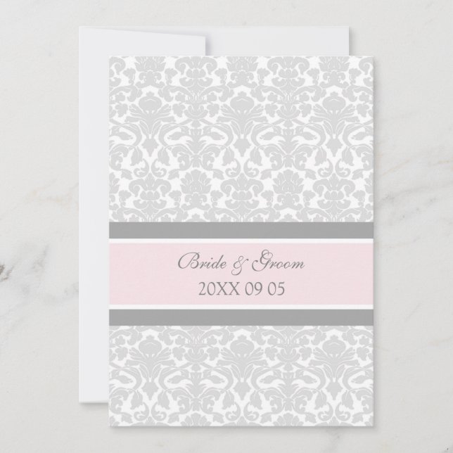 Hochzeitseinladungen Rosa Weiße Damasse Einladung (Vorderseite)