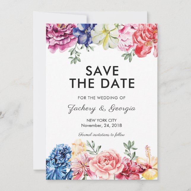 Hochzeitseinladungen Save the Date mit Blumen (Vorderseite)