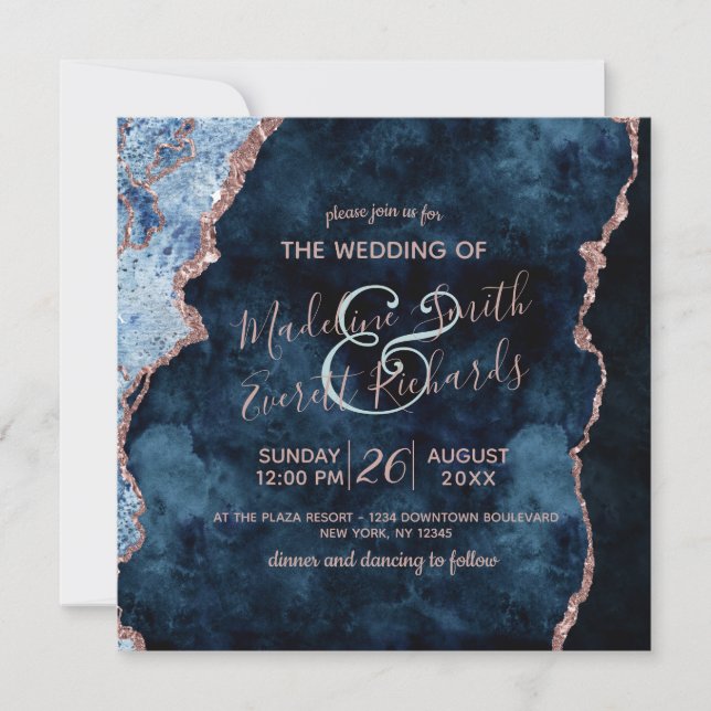 Hochzeitseinladungen von Navy Blue Rose Einladung (Vorderseite)
