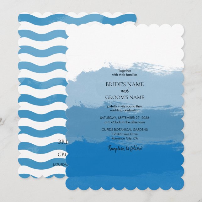 Hochzeitseinladungen zu Beach Blue Watercolor Einladung (Vorne/Hinten)