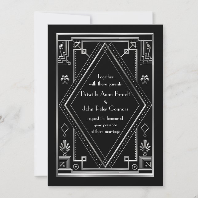 Hochzeitseinladungskarte, großes Gatsby, Silber, Einladung (Vorderseite)