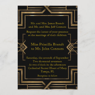 Hochzeitseinladungsschwarzes u. -gold, groß-Gatsby Einladung