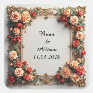 Hochzeitselegante Blumenrahmen Quadratischer Aufkleber