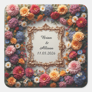 Hochzeitselegante Blumenrahmen Quadratischer Aufkleber