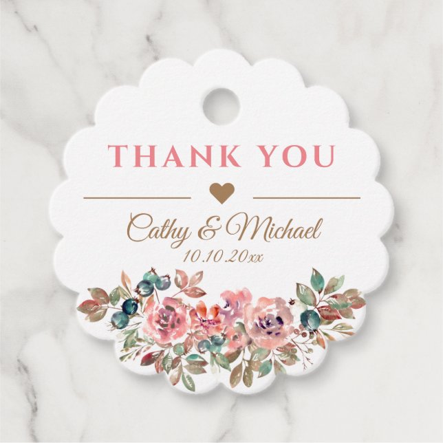 Hochzeitselegante rustikale staubige rosa Blumengr Geschenkanhänger (Vorderseite)