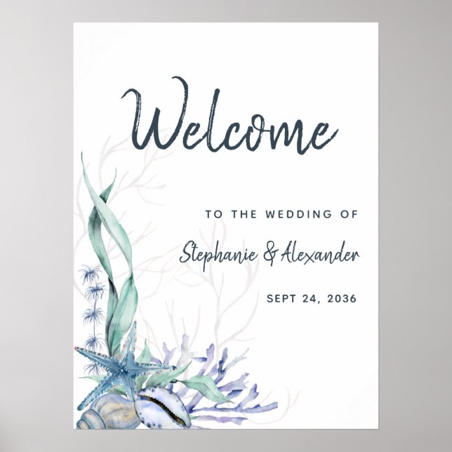 Hochzeitsempfang am Strand von Watercolor Poster (Vorne)