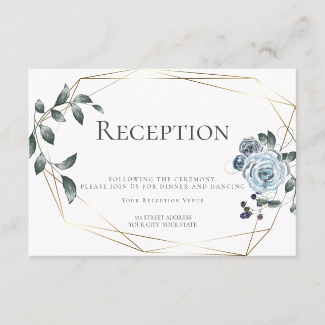 Hochzeitsempfang | Aquarellfarben, blau, floralbla Begleitkarte (Vorderseite)