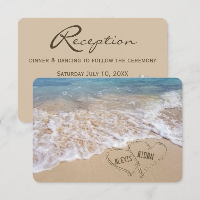 Hochzeitsempfang Beach Hearts laden ein Einladung (Vorne/Hinten)