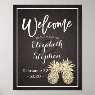 Hochzeitsempfang Black Gold Ananas Couple Poster