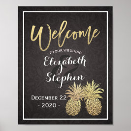 Hochzeitsempfang Black Gold Ananas Couple Poster