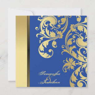 Hochzeitsempfang Blauer Goldschimmer Wirbel Einladung