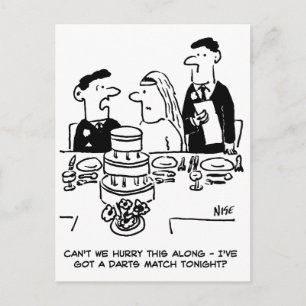 Hochzeitsempfang Bräutigam hat ein Dart-Match Postkarte