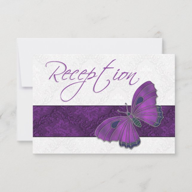 Hochzeitsempfang Butterfly Brocade Lila RSVP Karte (Vorderseite)