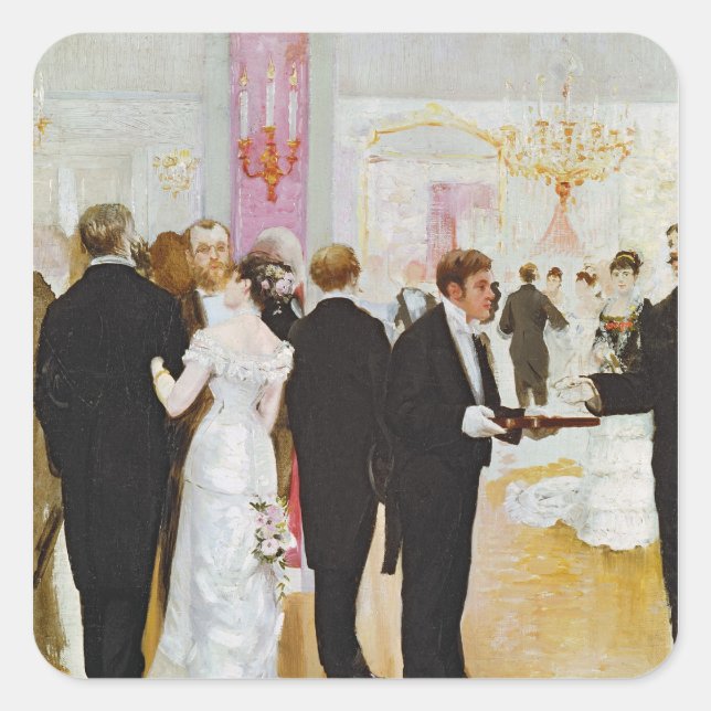 Hochzeitsempfang, c.1900 quadratischer aufkleber (Vorderseite)