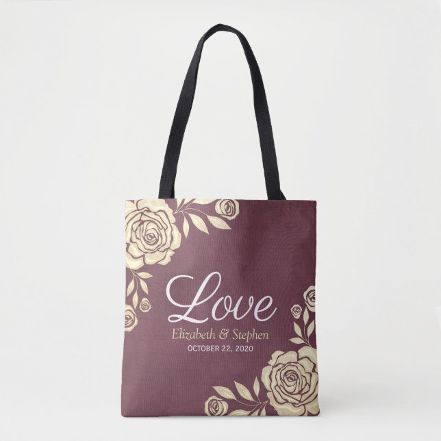 Hochzeitsempfang Chic Gold Rose Burgundy Red Tasche (Vorderseite)