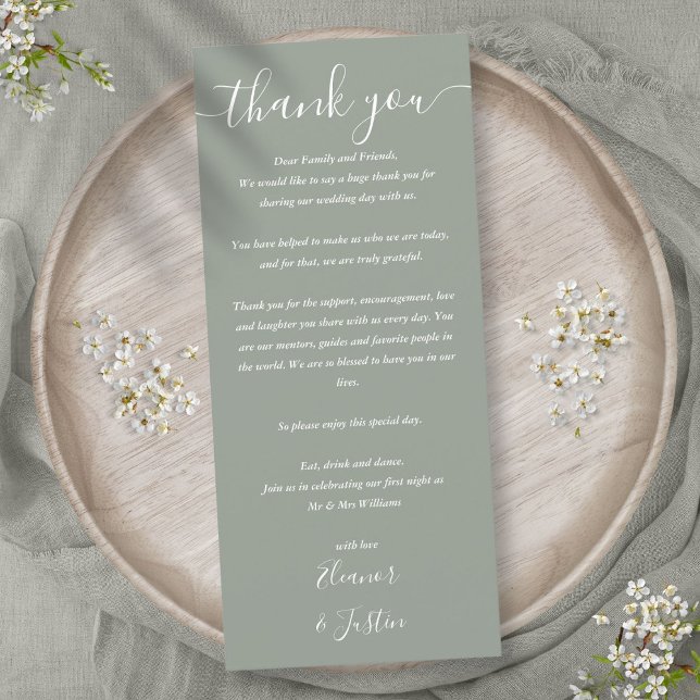 Hochzeitsempfang Danke, dass Sie sagen, grüne Plat Menükarte (Wedding Reception Thank You Sage Green Place Card)