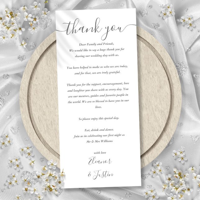 Hochzeitsempfang Dankeschön an die graue weiße Pla Menükarte (Wedding Reception Thank You Gray White Place Card)