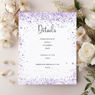 Hochzeitsempfang Details violetter Glitter Budget Flyer