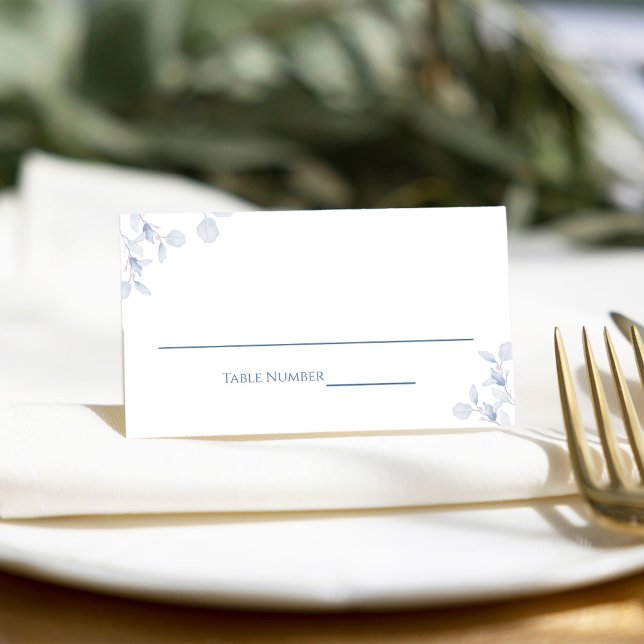Hochzeitsempfang Einfache Blumennummer Einfach Bla Platzkarte (watercolor blue floral wedding reception place card.)