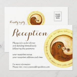 Hochzeitsempfang Einladung. Gold YinYang Tauben Einladung