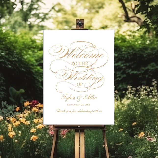 Hochzeitsempfang - elegante Goldkalligraphie Poster (Von Creator hochgeladen)
