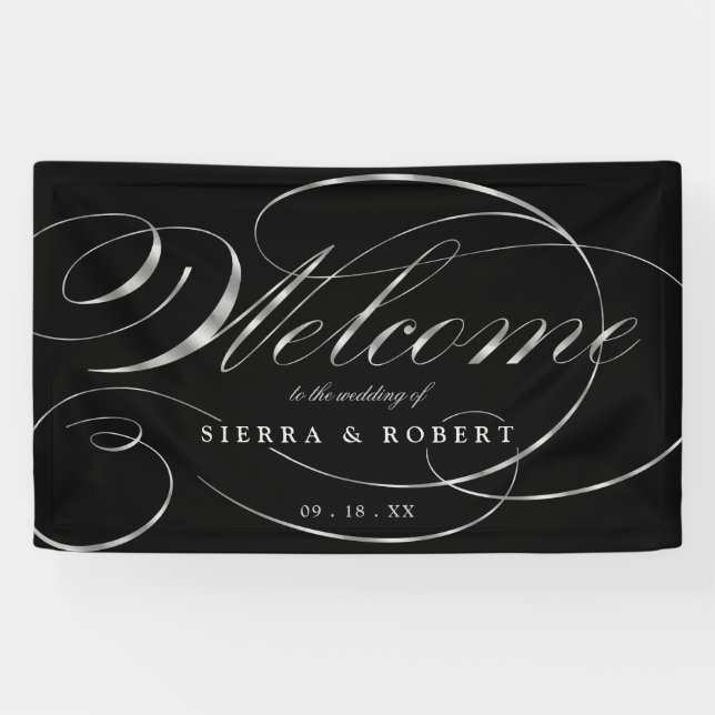 Hochzeitsempfang Elegante Imitate Foil Silver Scri Banner (Horizontal)
