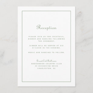 Hochzeitsempfang Elegantes Skript Salbei Grün Weiß Begleitkarte