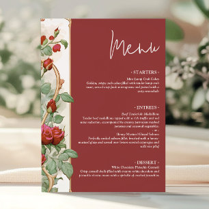 Hochzeitsempfang-Essenkarte mit alten roten Rosen Menükarte