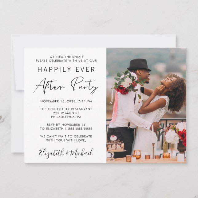 Hochzeitsempfang Foto glücklich immer nach dem Par Einladung (Vorderseite)