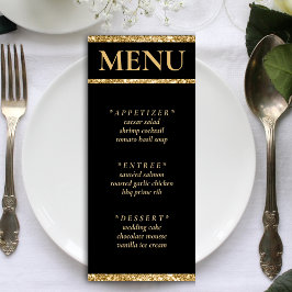 Hochzeitsempfang für Black & Gold Glitzer Menükarte