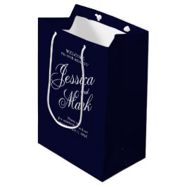 Hochzeitsempfang für blaue Script-Typografie Mittlere Geschenktüte