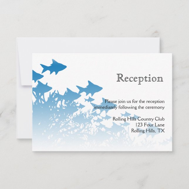 Hochzeitsempfang für Blauer Fisch und Korallen Einladung (Vorderseite)