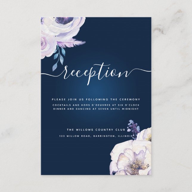 Hochzeitsempfang für Marine und Lilac-Rose Begleitkarte (Vorderseite)