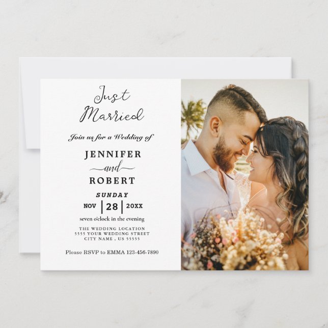 Hochzeitsempfang für Minimalistisches Schwarzes Fo Einladung (Vorderseite)