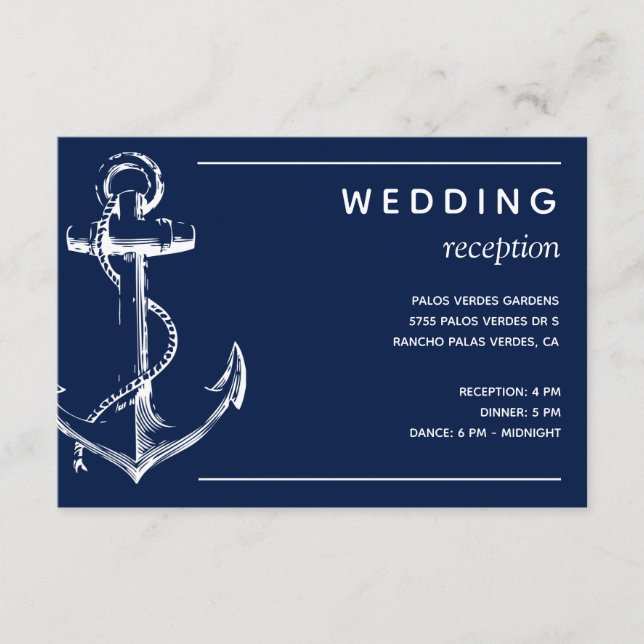 Hochzeitsempfang für Navy Begleitkarte (Vorderseite)