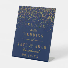 Hochzeitsempfang für Navy Blue & Glam Gold Confett Sockelschild