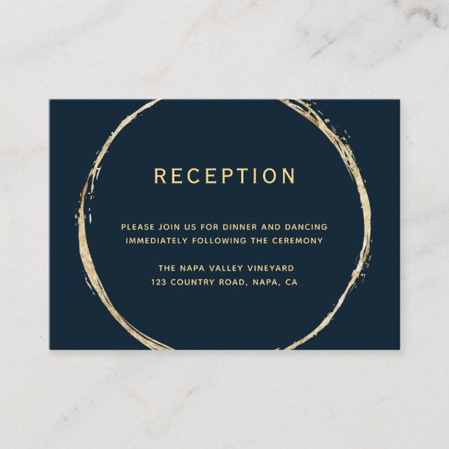 Hochzeitsempfang für Navy Blue Gold Circle Begleitkarte (Vorderseite)