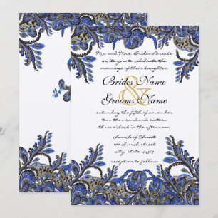 Hochzeitsempfang für Navy Blue & Gold Peacock Pais Einladung