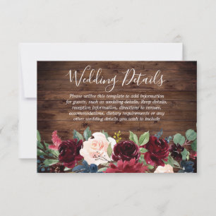 Hochzeitsempfang für Rustikale Burgunder Roter Wei RSVP Karte