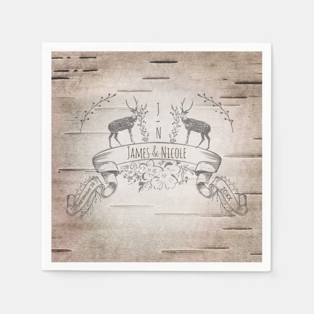Hochzeitsempfang für Rustikale Hirsche und Zweige Serviette (Vorderseite)