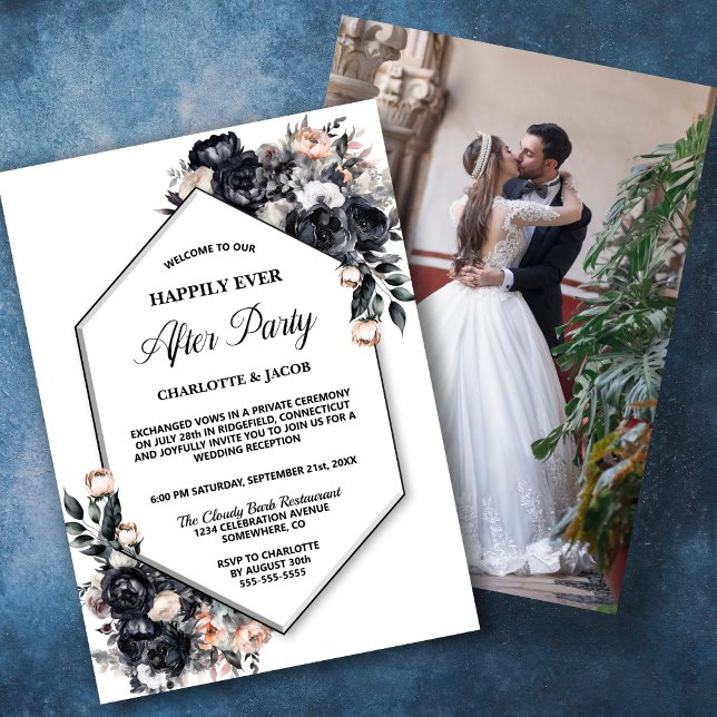 Hochzeitsempfang für Schwarzes Foto mit geometrisc Einladung (Von Creator hochgeladen)