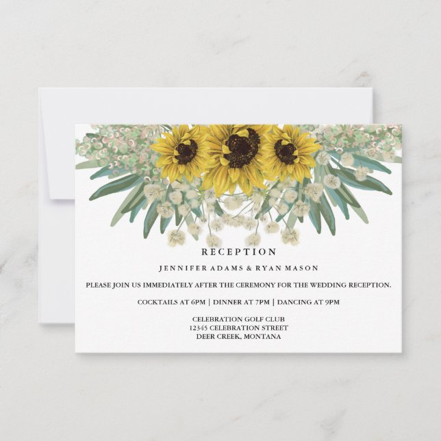 Hochzeitsempfang für Sonnenblumen Einladung (Vorderseite)